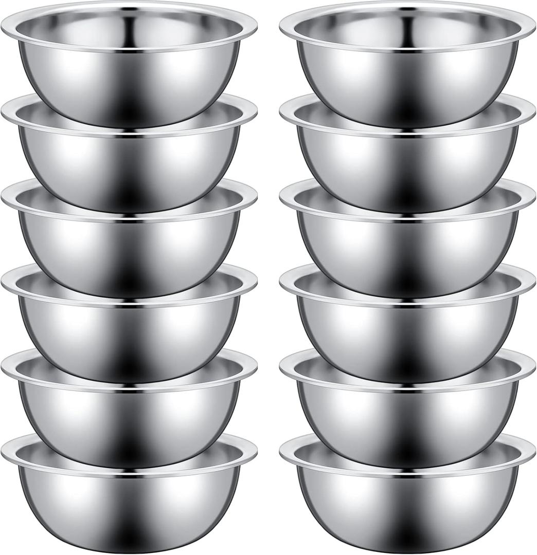 Pinkunn 12 Pcs Stainless Steel Mixing Bowls, Nesting Metal Salad Prep Bowls Bulk Reusable Baking Food Container Large Medium Small for Kitchen Hotel Restaurant Cooking, Silver (8.66 x 3 Inch)