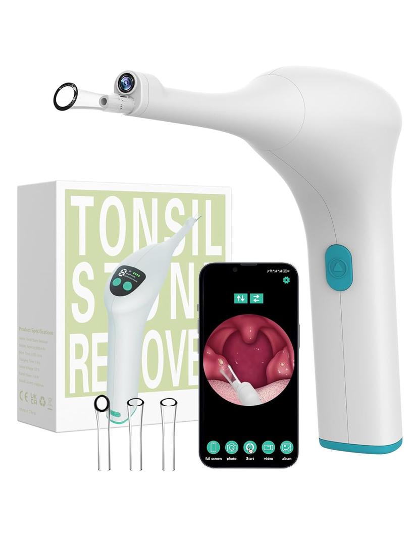 Voraiya Electronic Tonsil Stone Remover Upgraded Version, Tonsil Camera and LED Light, 5-Level Suction Tonsil Stone Vacuum,Tonsil Stone Removal Kit, APP Control (White)