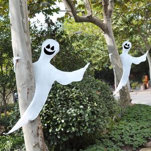 JOYIN 2 Pcs 53" Halloween Decoration Outdoor, Halloween Tree Wrap Ghost Decoration Outdoor, Smiling Hanging Ghost Design for Lawn, Tree, Party Supplies, Haunted House Wrap Decor