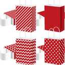 AmazingSpark 100 Pieces Valentines Day Gift Bags with Handle Red Treat Candy Goodie Bags with Stripe Polka Dot Wave Patterns for Mothers Day Party Favors Gift Wrapping