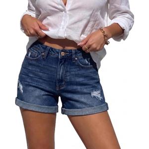 onlypuff Women Denim Shorts Ripped Mid Waisted Jean Shorts with Pockets