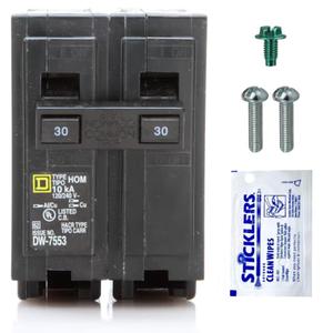 Genuine Square D HOM230 Circuit Breaker Kit Bundle (1 Pack), 30 Amp (30A) Double Pole, 120/240V, 10kAIC, UL Listed, Plug-On for Homeline Load Centers & Panel Box, New Replacement