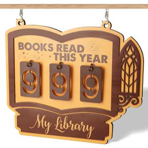 Books Read This Year Counter Sign, Book Shelf Decor, Book Lover Gifts for Women, Wooden Reading Tracker, library Decor for Home, Gift for Readers, Teachers, Librarians (Dark brown 2)