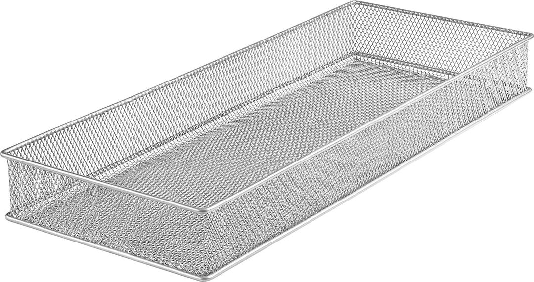 YBM HOME Silver Mesh Drawer Cabinet and or Shelf Organizer Bins, School Supply Holder Office Desktop Organizer Basket 1611s (1, 6x15x2 Inch)