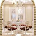 JIINGYO Arched Mirror for Wall, 24"x36" Gold Arch Bathroom Vanity Mirror, Metal Floral Frame Decorative Arch Wall Mirror, Antique Gold Arched Mirror for Washroom, Bedroom, Entryway, Living Room