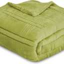 KORBLISS Super Soft Flannel Throw Blanket 50x60 Inches, Premium Checkered Jacquaed Silky Fleece Lightweight Bed Blanket All Season Use, Olive Green Strip, 50"x60"