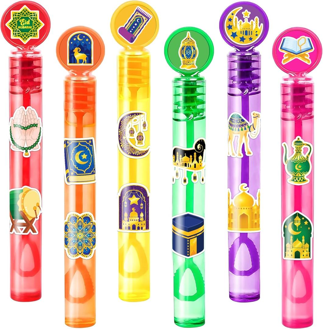 Eid Mubarak Party Favors for Kids - 24PCS Ramadan Bubble Wands Moon Star Theme Celebration Supplies Goodie Bag Fillers Classroom Gifts