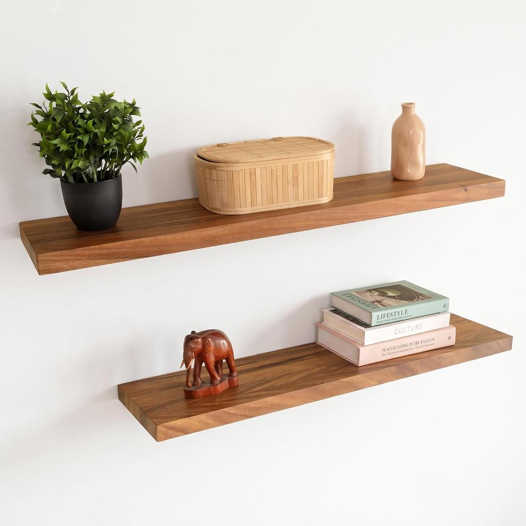 Floating Shelves for Wall, Premium 36-inch Solid Walnut Wood, Set of 2, 36" x 8" x 1.37"