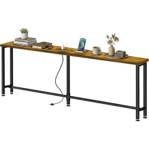 90" Narrow Sofa Table with Outlets (4 AC Outlets & 4 USB Ports), Behind Couch Table with Charging Station, Long Skinny Console Table for Living Room, Entryway and Hallway (Rustic Brown)