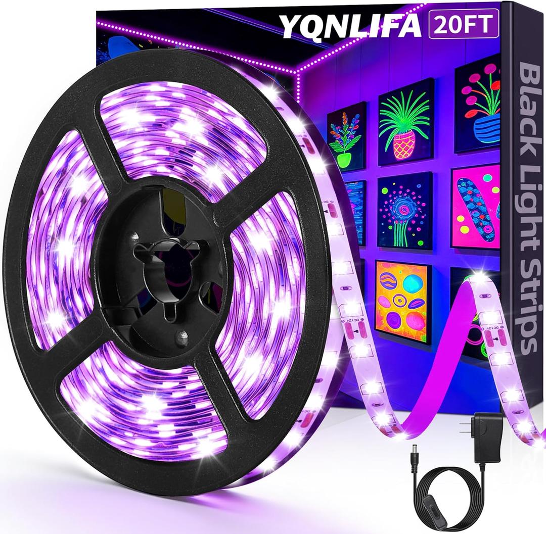 20FT Black Light Strip, 360 Lamp Beads, Flexible LED Blacklight Kit, 12V Blacklight Strips, Non-Waterproof for Indoor Decoration,Fluorescent Poster, Glow Party, Birthday, Wedding, Halloween