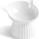 Ceramic Raised Cat BowlTilted Raised Cat Bowl Anti Vomit Cat Bowls for Indoor Cats Whisker Friendly Pet Feeder for Cats Puppies, Microwave and Dishwasher Safe (White)