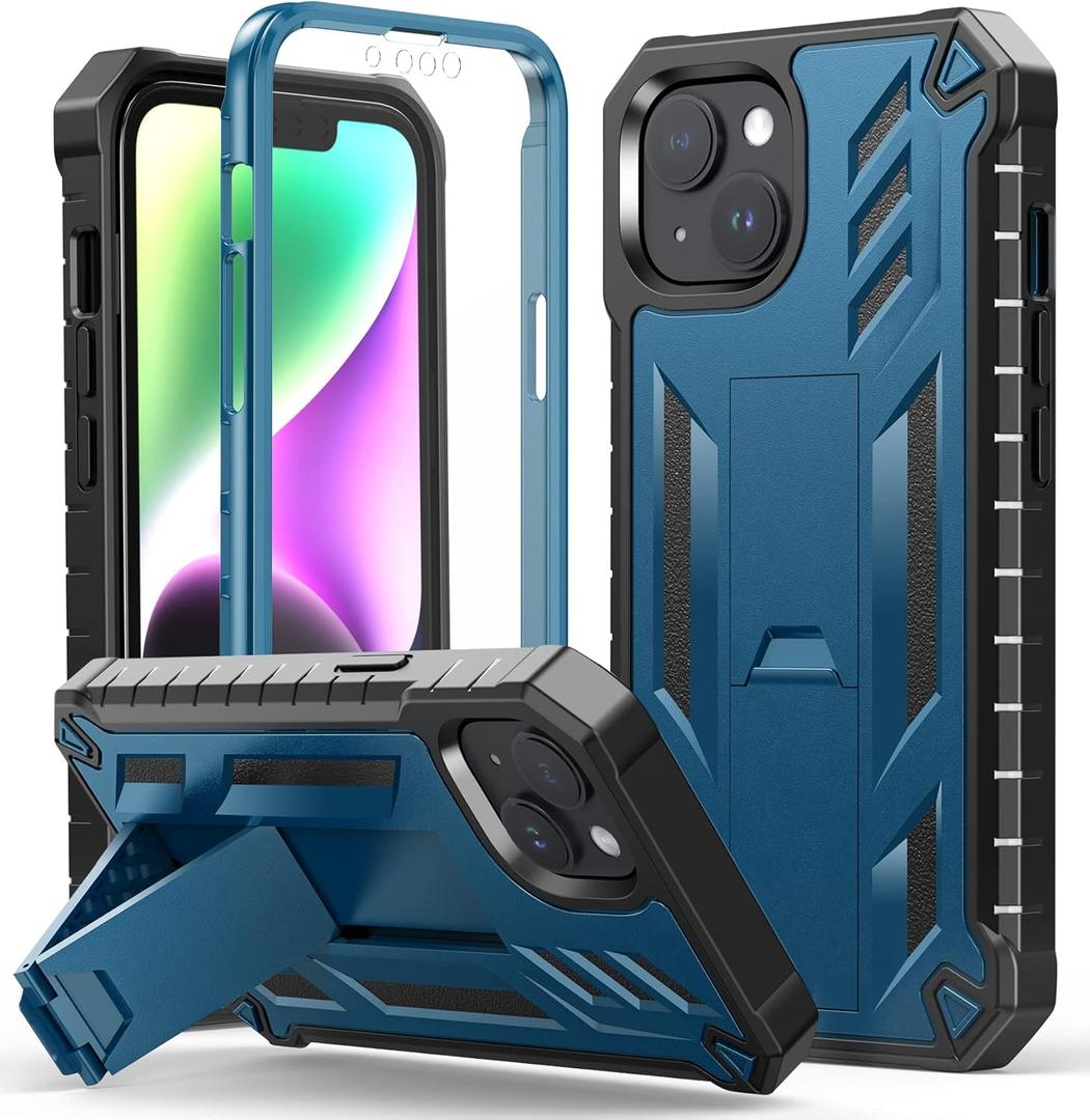 FNTCASE for iPhone 14 Plus Case: Military Grade Drop Proof Rugged Protective Cell Phone Cover with Kickstand & Built-in Protection | Matte Textured Shockproof TPU Hybrid Bumper Cases
