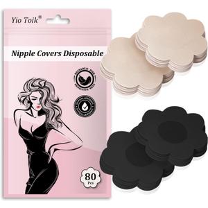 80 Pcs Nipple Covers No-Show Disposable Nipple Pasties For Women Hypoallergenic Satin Breast Petals Stickers (Nude/Black)