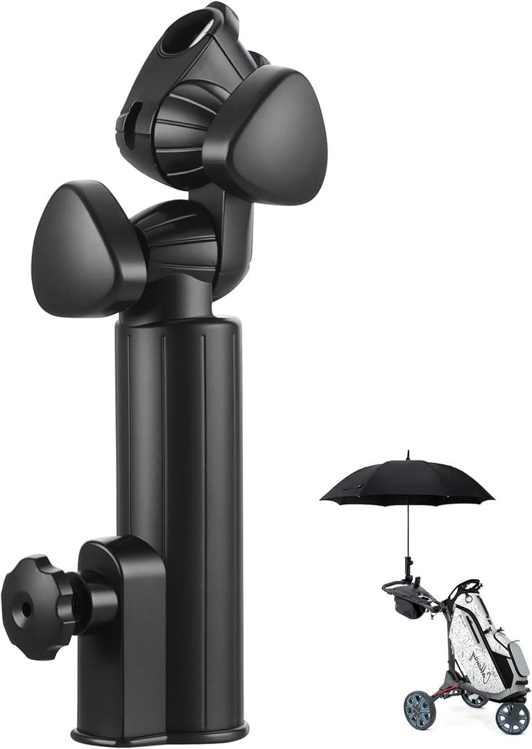 Golf Cart Umbrella Holder Compatible with Bag Boy, Heavy-duty Umbrella Stand, Aluminum Alloy Base Strong Windproof, Universal Mounting for Mobility Scooter, Stroller, Wheelchair, Beach Chair, Black
