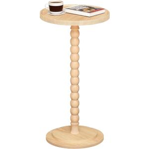 HOOBRO Round Side Table, Small Drink Table for Small Space, Nightstand with Solid Wood Accent Leg, Stable Pedestal, Easy Assembly, for Living Room, Bedroom, Sofa Couch, Corners, Natural NL187BZ01