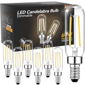 TJOY E12 T6 Candelabra LED Bulbs, Dimmable 5.5W Equivalent 60W 2700K Soft Warm White, Small Base Clear Light Bulb, Vintage Edison Bulb Decorative for Chandelier Ceiling Fan Wall Sconces, 600lm, 6pack