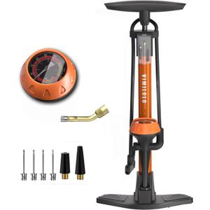 VIMILOLO Bicycle Pump, Bike Floor Pump with Gauge Inflator for Presta and Schrader Valve Portable Tire Pumps for Ball Bike Pumps