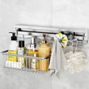 MINGLING Shower Caddy Hanging with Wall Back Crossbar, Rustproof 304 Stainless Steel Shower Organizer, Adhesive Bathroom Wall Storage Basket for Kitchen and Home Decor