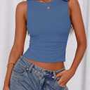 PRETTYGARDEN Women Going Out Tops Summer Clothes 2025 Trendy Split Hem Ruched Sleeveless Shirt Cute Y2K Tank Top (Blue, XXL)