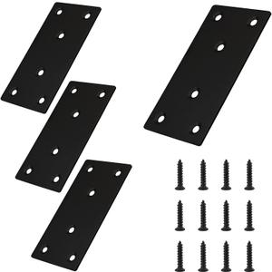 4pcs Metal Flat Straight Brace Bracket, 4'' x 2'' (L x W) Stainless Steel Mending Plate, Joining Bracket Wood Connectors for Furniture Corner Braces with Screws (Black)