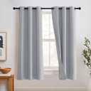 RYB HOME Short Kitchen Curtains, Blackout Curtains with Felt Fabtic Liner for Sound Absorbing, Thick Thermal Insulated Small Window Drapes for Bedroom Bathroom, 42 x 45 inch, Sliver Grey, Set of 2