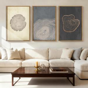 Anyzal Neutral Abstract Tree Ring Wall Art Black Beige Gray Wood Stump Wall Decor Modern Minimalist Tree Spiral Art Prints for Living Room Bedroom Dining Room 16x24 Inch 3 Pieces