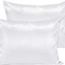 Fittia Toddler Pillowcase 13 x 18 with ZipperKids Small Baby Pillow Cases Cover, Silky Travel Satin Pillowcases for Boys and Girls, White 2 Pack