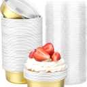 Beasea Aluminum Ramekins With Lids, 100 Pack 8.8oz 260ml 4 Inch Disposable Foil Aluminum Baking Cups Round Oven Baking Mini Cupcake Cups for Party - Golden
