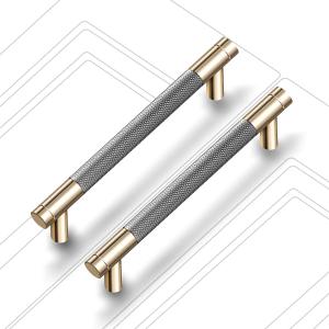 Drawer Pull 2 Pack 5" Cabinet Handles Cabinet Pulls Aluminum Handles Round Pull for Drawer Pulls Gold and Nickle Oxidation Finish with Diamond Pattern Golden Finish 6" Length