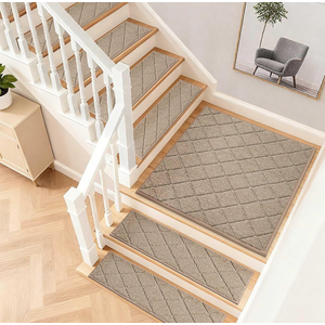 Non-Slip Stair Treads for Wooden Steps Indoor, 4 Pack 9" X 28" Edging Stair Carpet Mat with TPE Backing, 0.4" Thick Stair Runners for Kids Elders & Pets, 100% Polyester Stair Rugs, Beige
