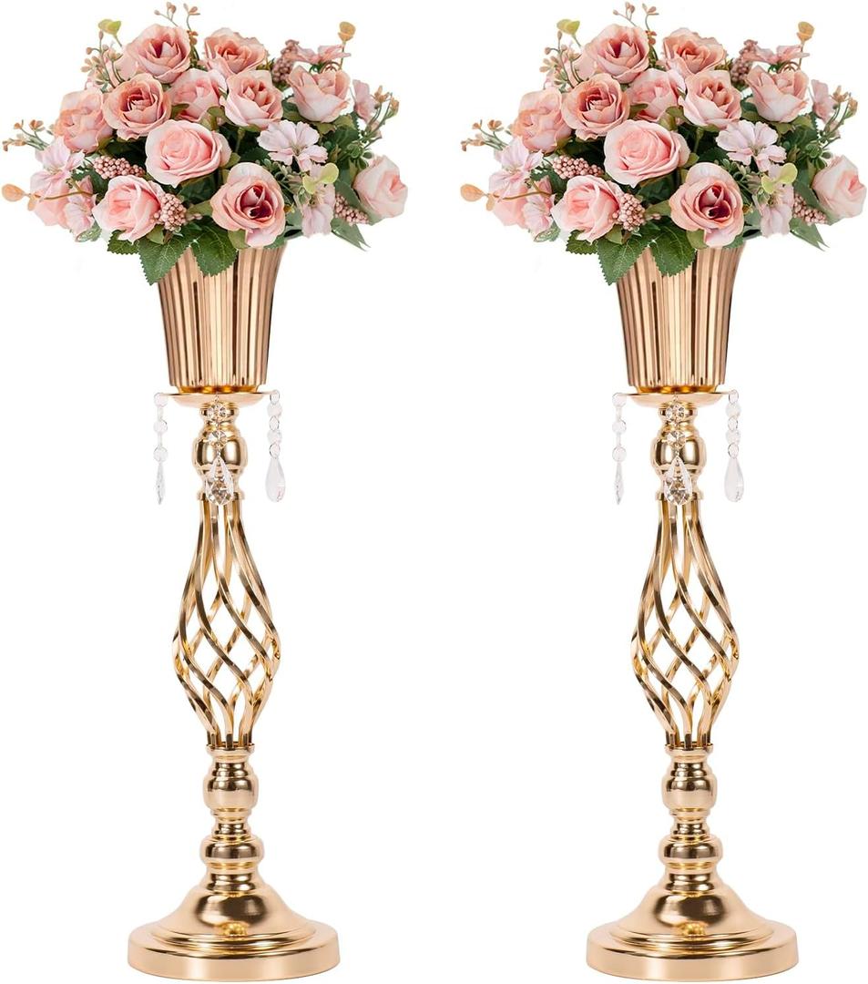 23.2in Gold centerpieces for Table Wedding, 2Pcs Wedding Flower Stand centerpieces for Tables, Tall Metal Flower Vase Centerpieces for Party Events Birthday Home Decoration