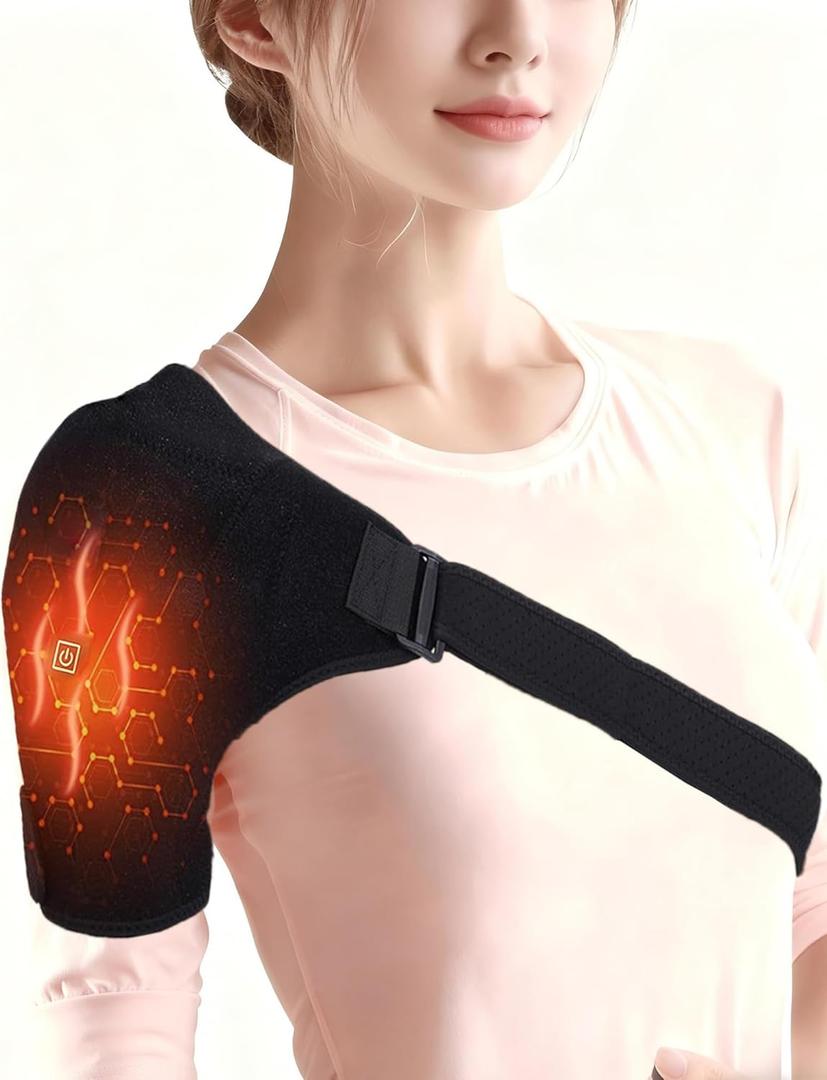 Electric Shoulder Heating Pad Wrap| 3 Adjustable Heat Settings Heated Shoulder Wrap for Pain Relief | Cordless USB Powered Hot Therapy Pad for Rotator Cuff, Men and Women (No Power Bank)