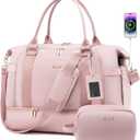 Gym Bag for Women LOVEVOOK Travel Duffel Bag with USB Charging Port,Weekender Bags for Women with Shoe Compartment,Carry on Overnight Bag with Toiletry Bag,Hospital Bags for Labor and Deliver (Large-with Baggage Tag, Light Pink)