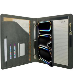 Tablet Organizer Portfolio Case with 3-Ring Binder, Binder Padfolio File Folder with Removable Tablet Holder, Compatible with 11-inch iPad Pro (M5/M4) 2025/2024 (Gray)