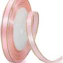 Blush Pink Satin Ribbons 3/8 Inch x 25 Yards, Fabric Ribbon with Gold Edges Border for Gift Wrapping, DIY Crafts, Floral Bouquets, Hair Bows, Sewing Projects, Baby Shower and Wedding Decorations