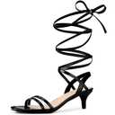 Allegra K Women's Black Strappy Heel Slingback Lace Up Kitten Heels Sandals, 11 M US