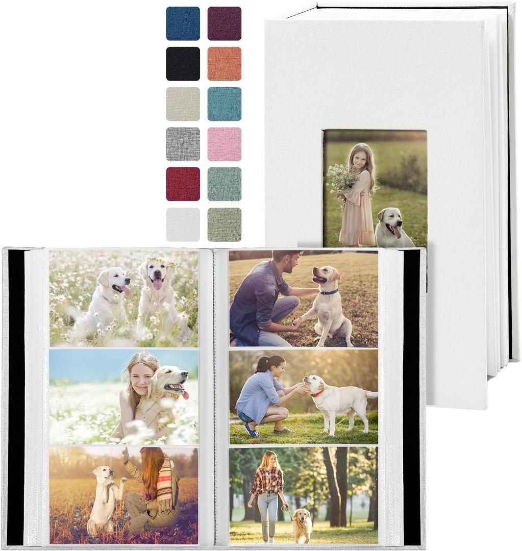 Photo Album 4x6 with 420 Pockets, Slip-in Picture Albums, Linen Cover Memory Book with Front Window, Black Page Vertical Photo Book for Wedding, Family, Anniversare, Baby, Vacation(White)