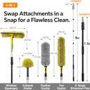 5-in-1 20Ft 4-Stage Telescoping Extension Pole Kit for Cleaning | High Reach Duster, Chenille Window Squeegee, Microfiber Feather, Cobweb Duster for Ceiling Wall Hard-to-Reach