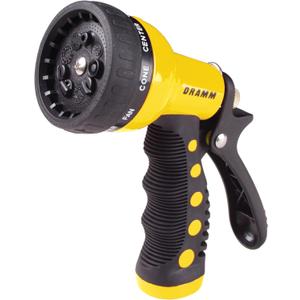 Dramm Revolver Heavy Duty 9 Pattern Quick Click Adjustable Garden Hose Spray Nozzle with Trigger Style Handle, for your Car, Boat, Deck, Sidewalk, Flowers and Young Trees, Yellow