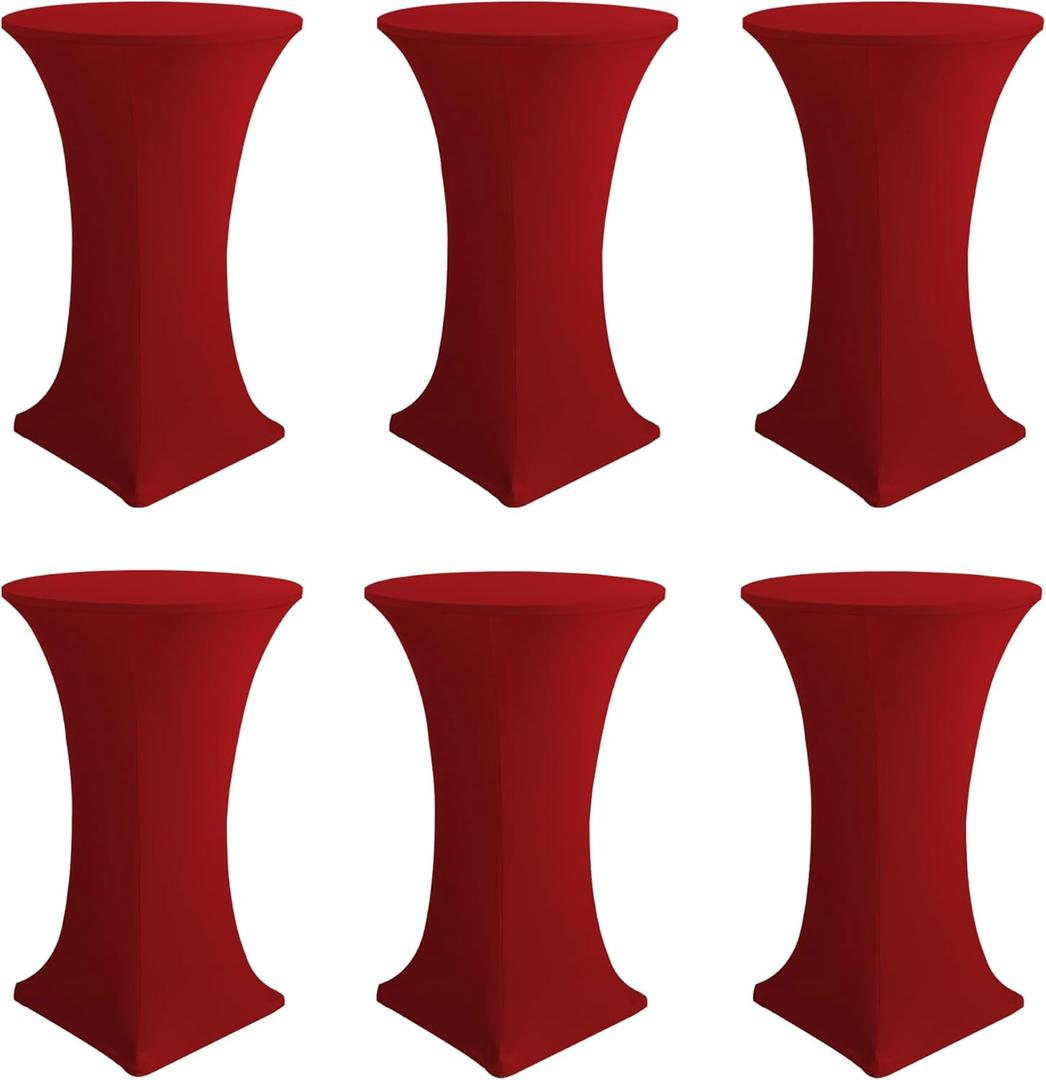 Cocktail Table Covers-Spandex Round High Top Table Cloths 6 Pack 32x43 Inch-Red Stretch Fitted Christmas Tablecloth for Pub Bistro Highboy Party Event Banquet Height Folding Satnding Tables