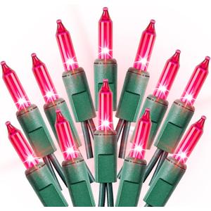 Christmas Lights Indoor Outdoor 100 Count Incandescent Light UL Certified Connectable Christmas Tree Lights with Green Wires for Xmas, Wedding, Holiday, Party, Home, Valentines Day Decoration(Pink)