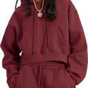 Flygo Womens Fleece 2 Piece Outfits Sweatsuit Crop Pullover Sweatshirt Joggers Pants Tracksuit Set Medium