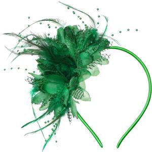 Womens Fascinators Hats Tea Party Hats for Women, Feather Pearl Veil Headband for Wedding Cocktail Dresses Accessories (One Size, Green)