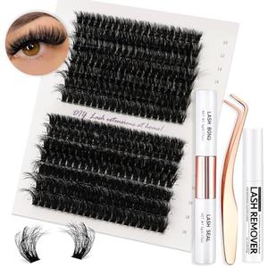 Vznffur Fluffy Lash Extension Kit 280Pcs Thick Eyelash Extension Kit 60D 80D Mix 10-18mm Volume Cluster Lashes with Bond and Seal Tweezers Cluster Remover