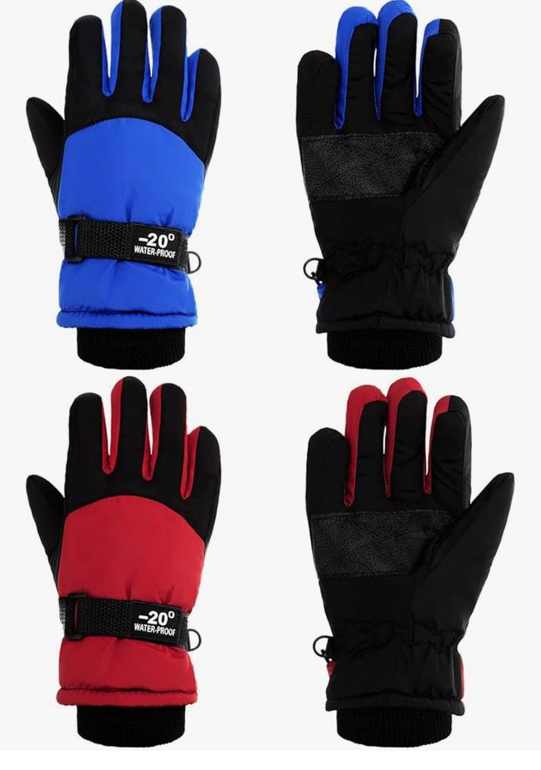 SATINIOR 2 Pairs Kids Waterproof Winter Snow Gloves Ski Gloves for Boy Girl Outdoor Warm Thickening Snowboar