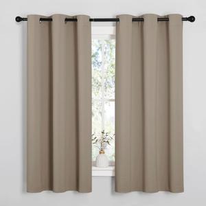 NICETOWN Sleek Blackout Curtains 63 inches Length for Small Windows, Noise Reducing and Block Draft Panels for Door Doorway Laundry Office Luxury Decor Theme (2 Panels, Taupe, W42 x L63 -Inch)