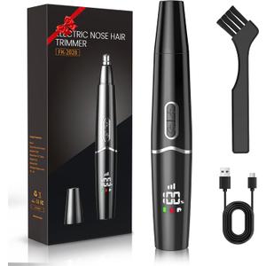 Ear and Nose Hair Trimmer with LED Display for Men Women, Painless USB Rechargeable Eyebrow & Facial & Nose Hair Trimmer Clipper, 10000 RPM Precision Tool Professional IPX7 Waterproof Dual Edge Blades
