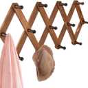 Homode Vintage Wood Expandable Peg Rack- Multi-Purpose Accordion Wall Hangers with 13 Hooks for Hats, Coat, Mugs, Scarf, Jewelry Storage (Dark Brown)