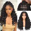 HANNE Braided Wigs for Black Women Double Full Lace Box Braided Wigs Synthetic Wavy Glueless Braid Wig with Baby Hair 3D Curls Braided Wig 24 Inch (1B, Wavy-24)