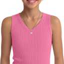 Girls' Tank Tops Sleeveless Shirts | Ribbed Knit, V Neck, Slim Fit, Summer, Casual, Basic Undershirts, Cute, for Kids 5-14Y, Teen, Solid Color, Back to School